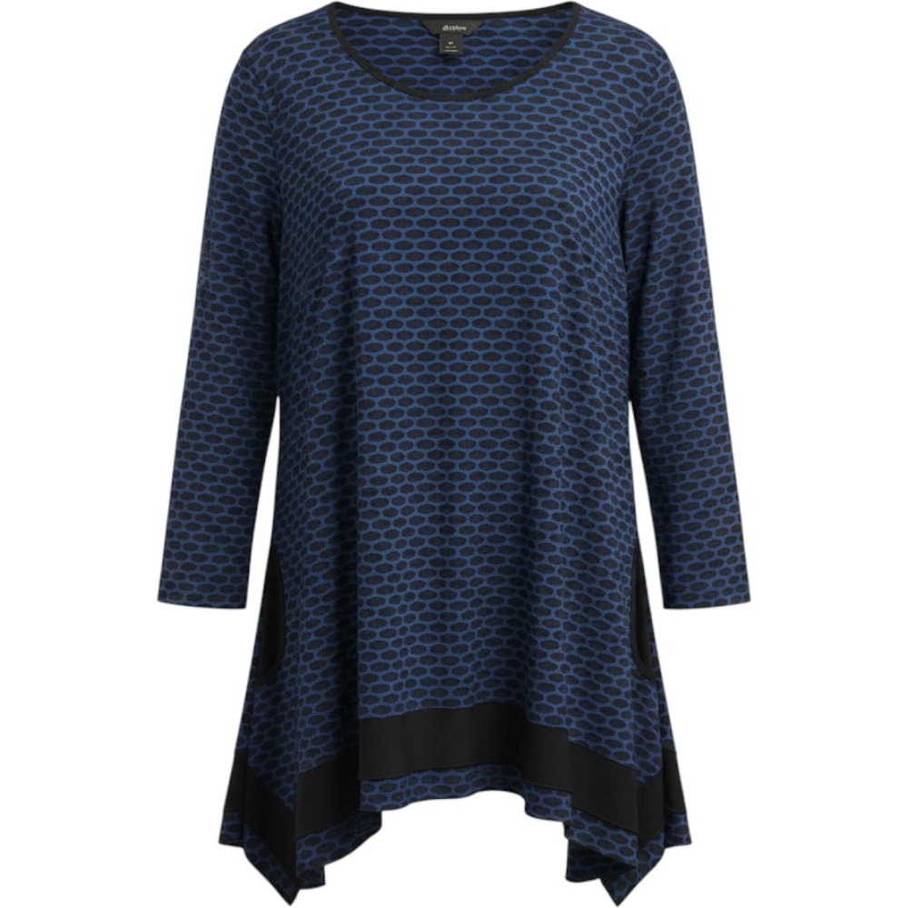 (CL) Ali Miles XL Blue Black Honeycomb Sharkbite Hem Tunic 3/4 Sleeve Top